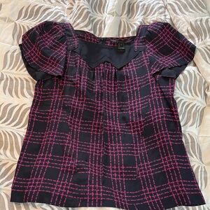 Marc by Marc Jacob’s navy and pink logo plaid blouse